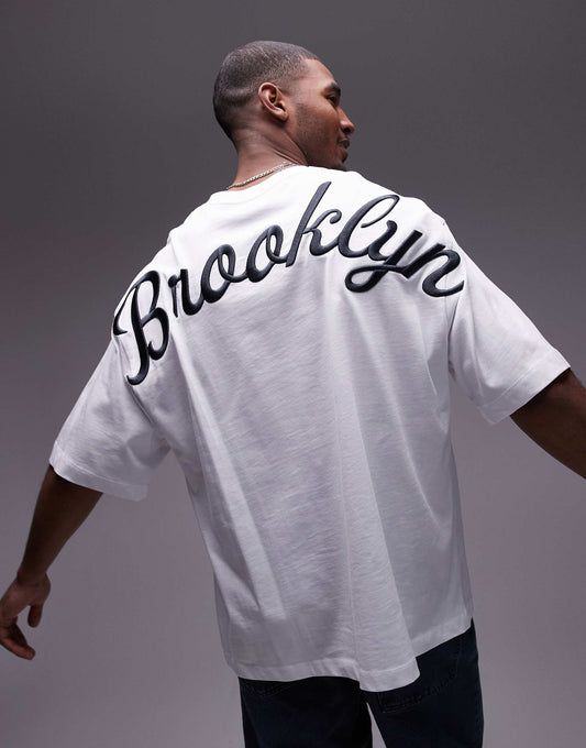 Heavyweight Extreme Oversized Fit T-Shirt With Front And Back Brooklyn Embroidery