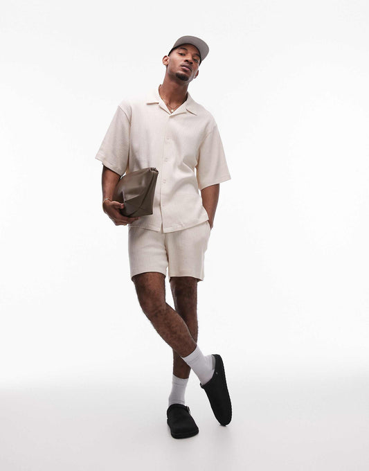 Oversized Fit Waffle Button Through Jersey Shirt