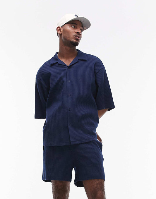 Oversized Fit Waffle Button Through Jersey Shirt