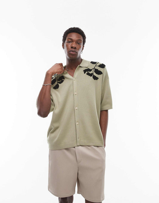 Embroidered Floral Knitted Shirt