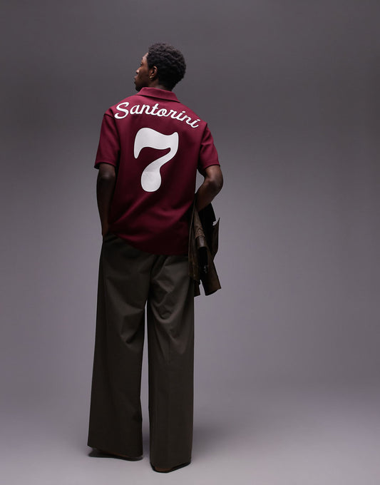 Premium Oversized Fit Polo With Front And Back Santorini Print And Embroidery