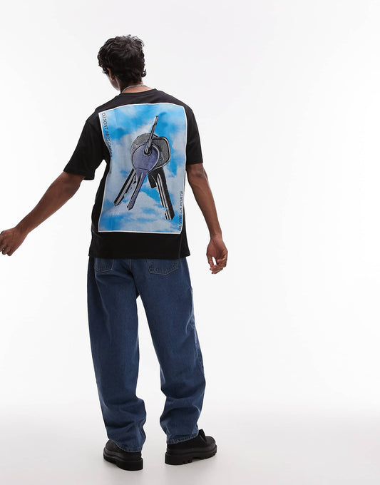 Oversized Fit T-Shirt With Front And Back Keys Patch Print