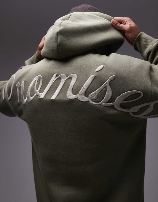 Oversized Fit Hoodie With Front And Back Promises Embroidery