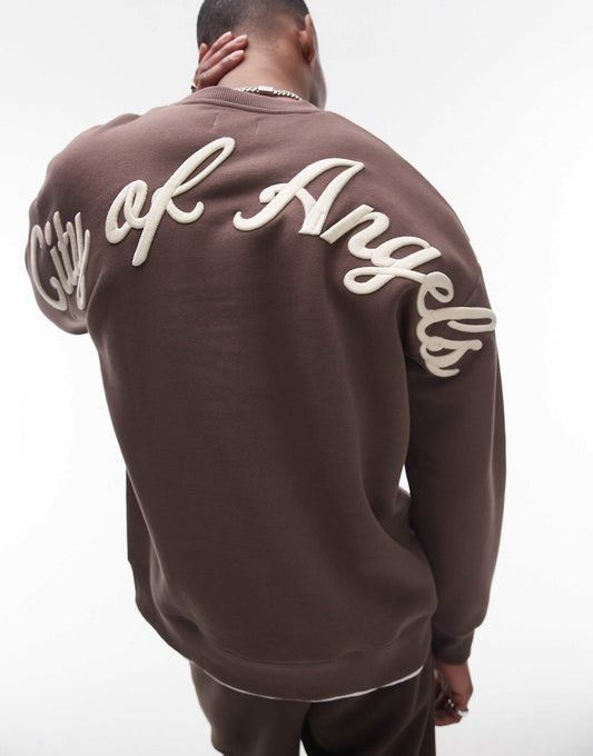 Oversized Fit Sweatshirt With Front And Back City Of Angels Embroidery
