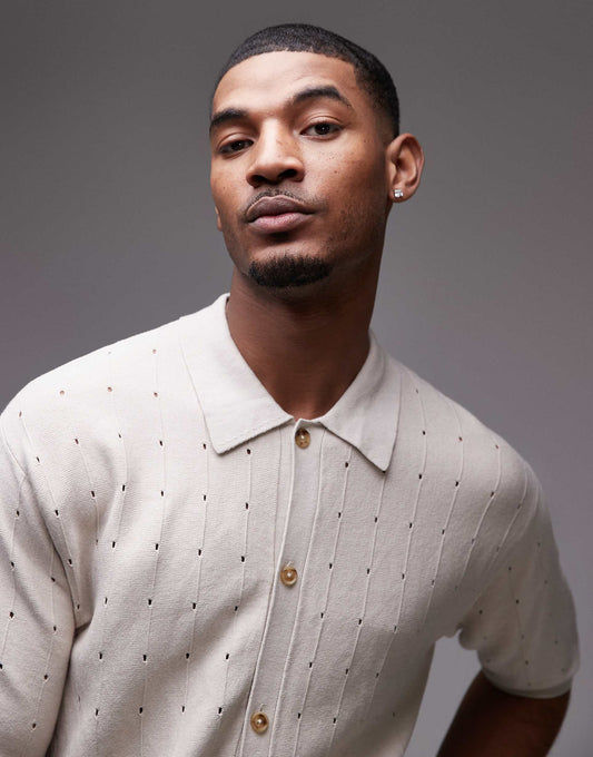 Pointelle Knit Polo Shirt