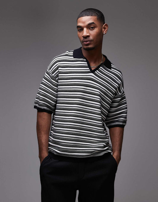 Knitted Stripe Polo