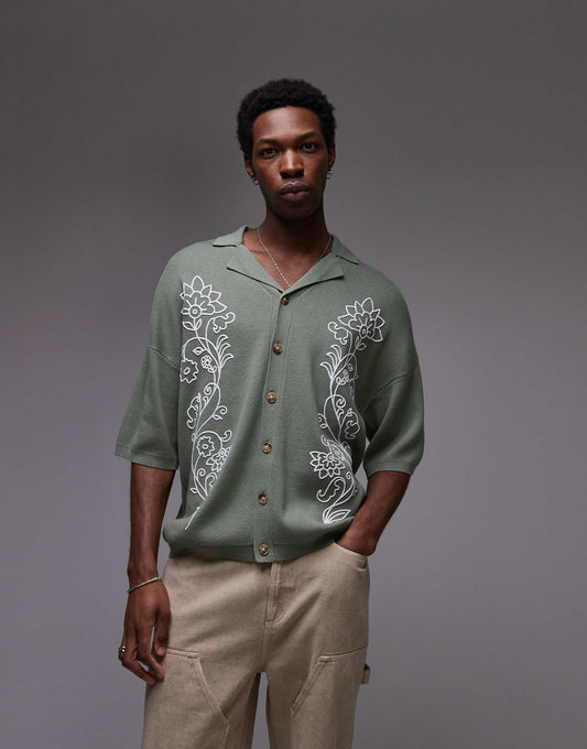 Dual Floral Embroidered Revere Polo
