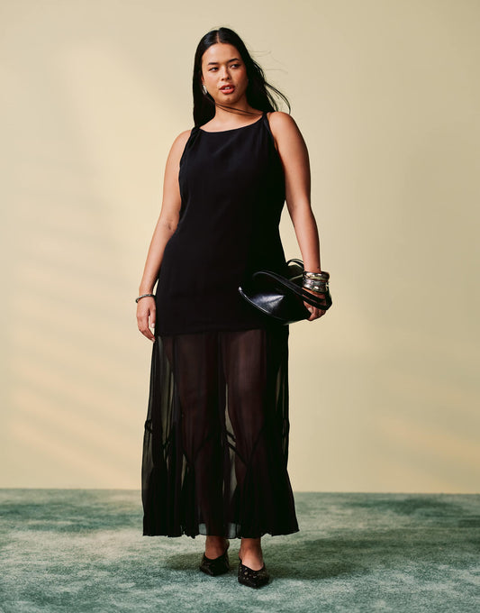 Curve Dropped Waist Maxi Dress Witth Full Godet Hem