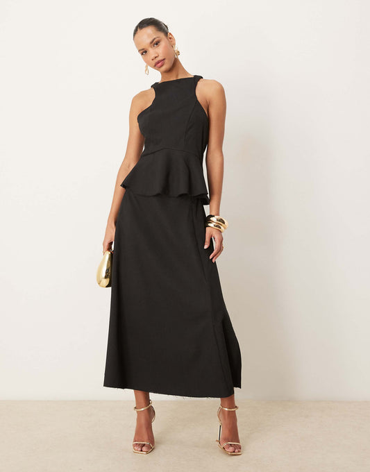 Open Back Maxi Peplum Dress