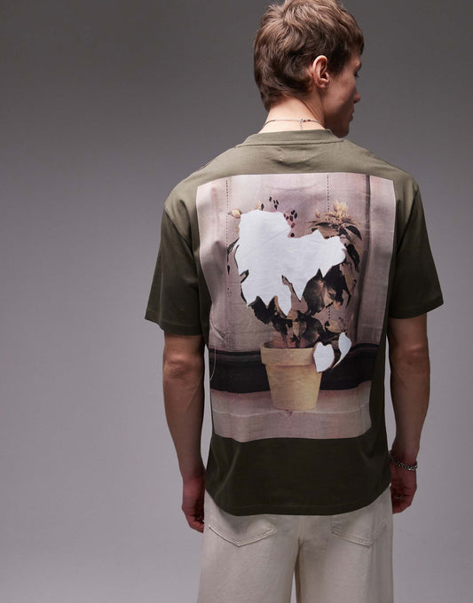 Oversized Fit T-Shirt With Front And Back Collage Plant Print