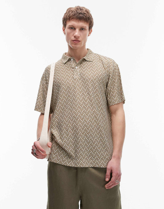 Oversized Fit Polo With Design Jacquard