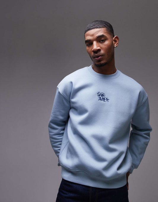 Oversized Fit Sweatshirt With Floral Embroidery