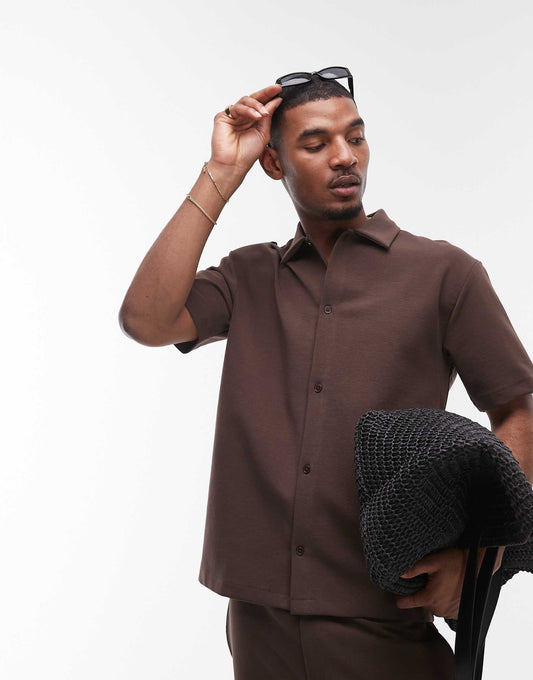 Premium Oversized Fit Button Through Interlock Jersey Shirt