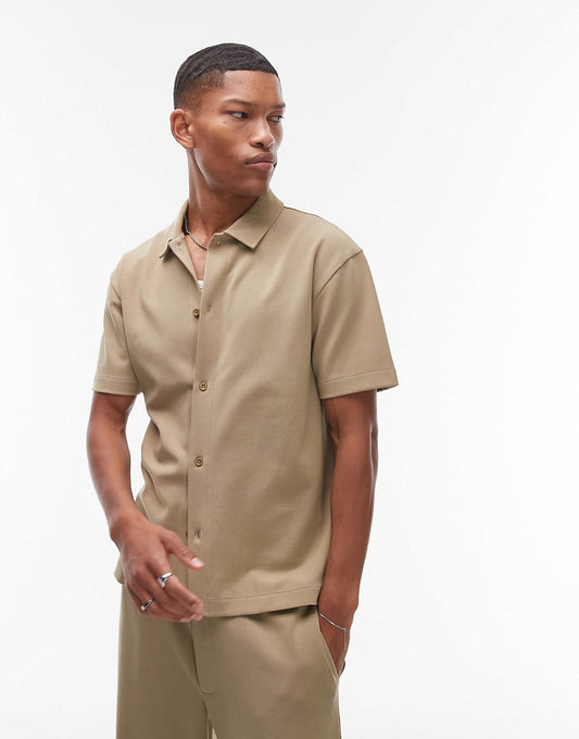 Premium Oversized Fit Button Through Interlock Jersey Shirt