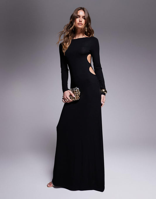 Long Sleeve Maxi Dress With Side Circle Cut Out Details