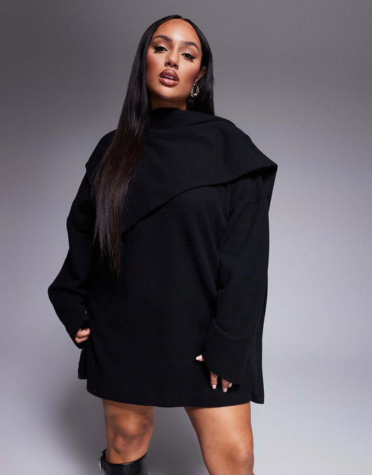 Curve Wrap Scarf Neck Mini Dress