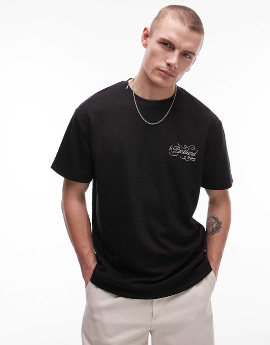 Oversized Fit Textured T-Shirt With Embroidery