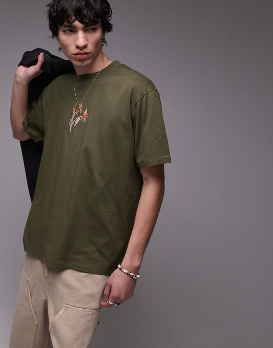 Premium Oversized Fit T-Shirt With Floral Embroidery