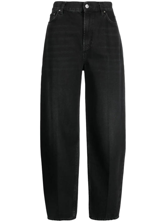 Faded-Effect Tapered-Leg Jeans