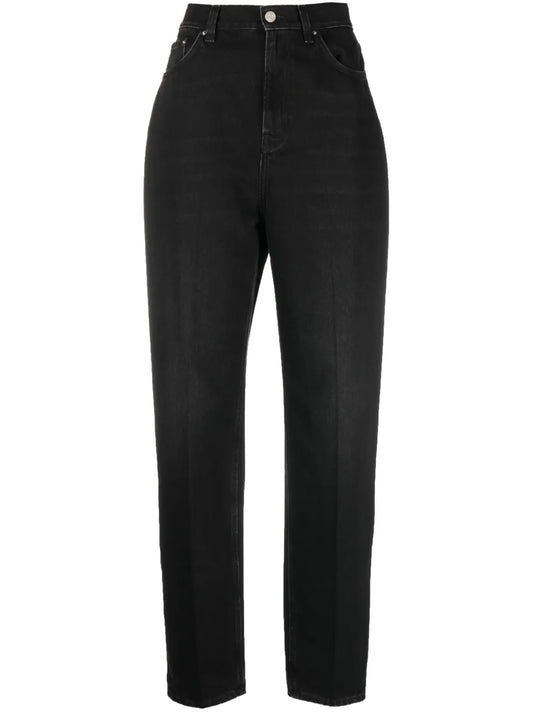 Faded-Effect Tapered-Leg Jeans