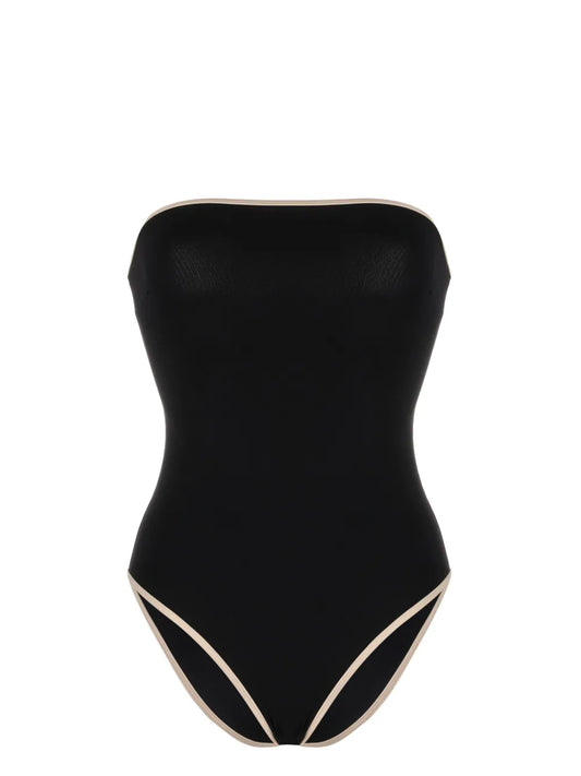 Striped-Edge Strapless Swimsuit
