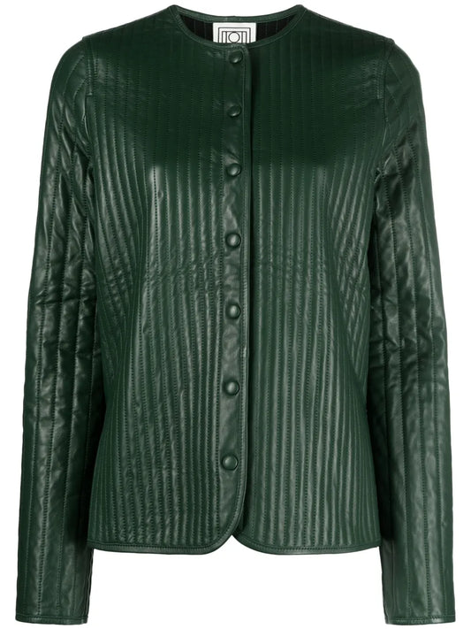 Linear-Quilted Leather Jacket
