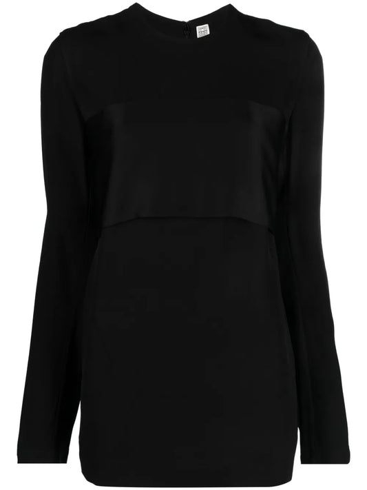 Crepe-Texture Long-Sleeved Top