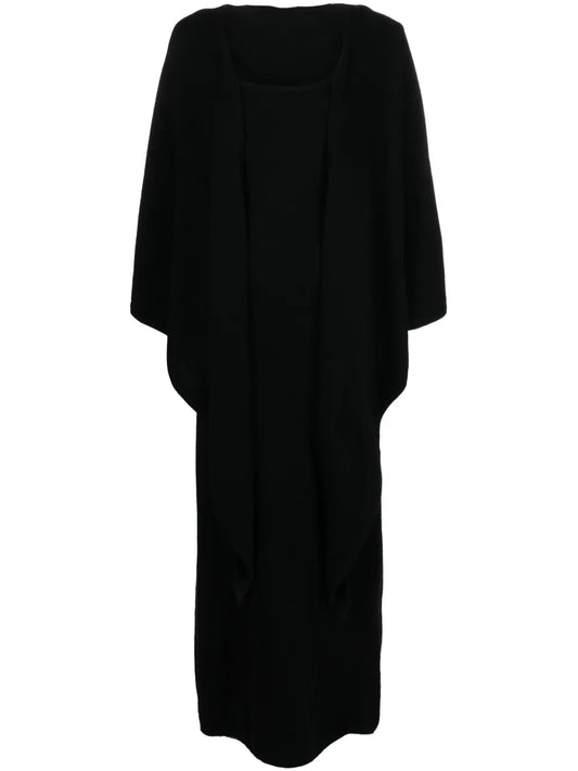 Detachable-Shawl Cashmere Maxi Dress