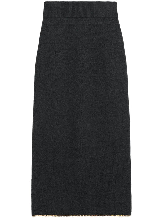 Chain-Embellished Knitted Skirt