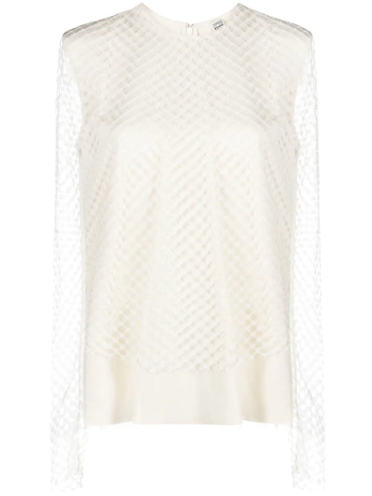 Raw-Cut Mesh-Design Longsleeved Top