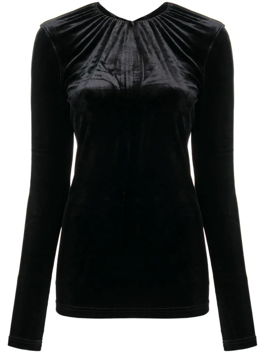 Gathered-Neck Velvet Top