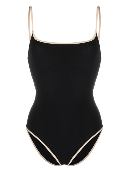 Striped-Edge Spaghetti-Strap Swimsuit