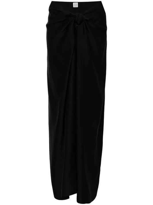 Knot-Detail Satin Midi Skirt
