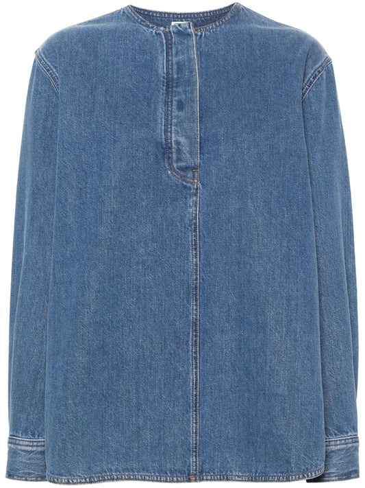Collarless Denim Shirt