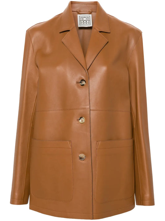 Notched-Lapels Leather Jacket
