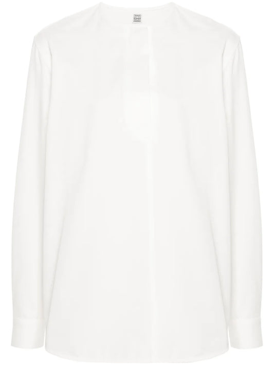 Collarless Twill Blouse