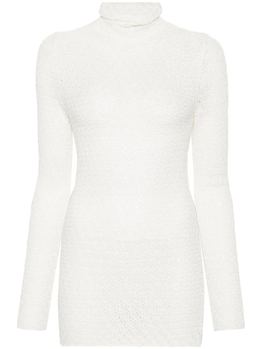 High-Neck Crochet-Knit Jumper