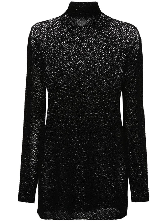 High-Neck Crochet-Knit Jumper