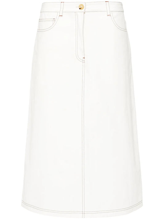 Contrast-Stitching Midi Skirt