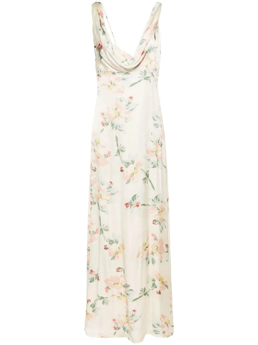 Floral-Print Satin Maxi Dress