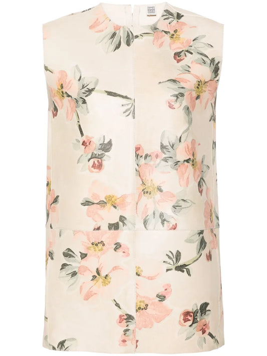 Vada Floral-Print Leather Top