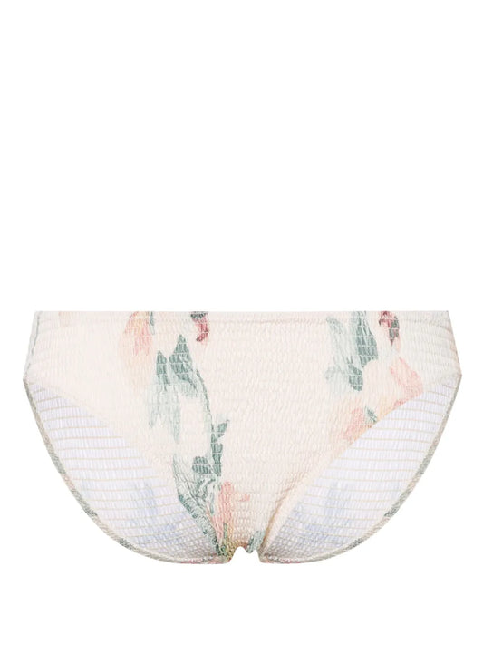 Floral-Print Smocked Bikini Bottoms