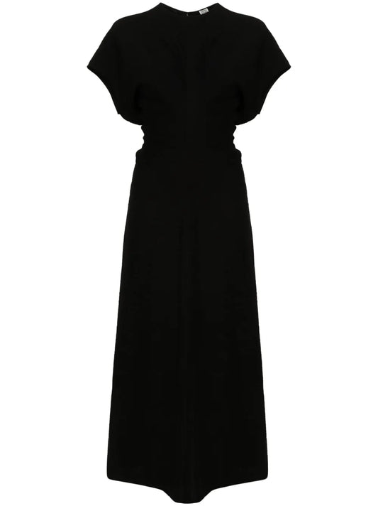 Slouch-Waist Plissé Midi Dress
