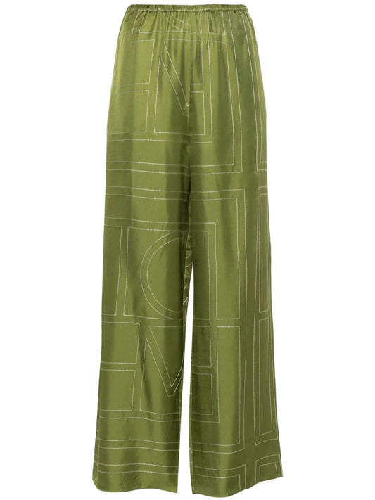 Monogram Silk Straight-Leg Trousers