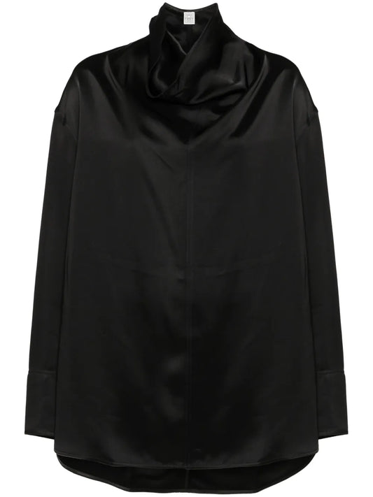 Funnel-Neck Satin Blouse