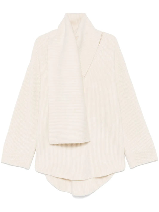 Attached-Scarf Sweater