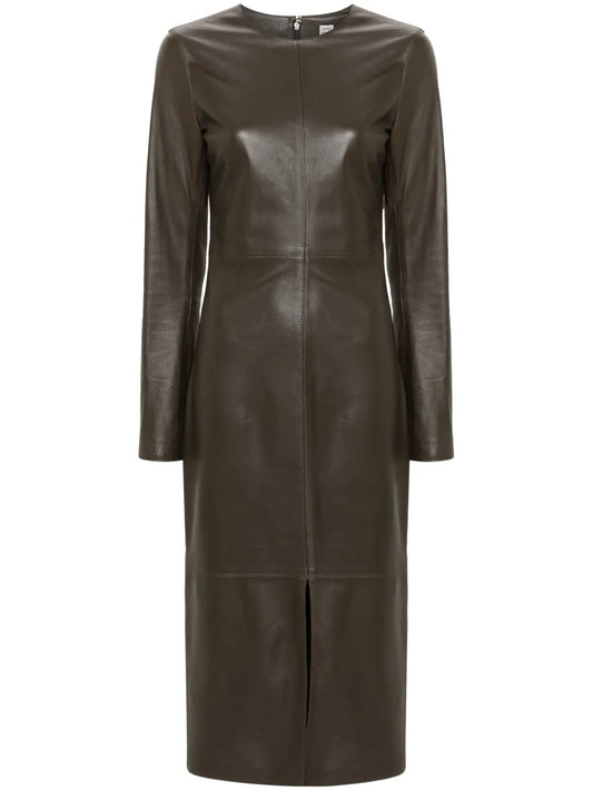 Panelled Leather Midi Dress