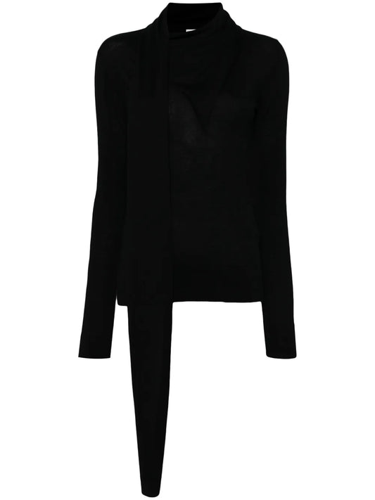Draped-Scarf Fine Knit Top