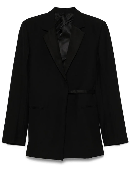 Satin-Lapels Wrap Blazer