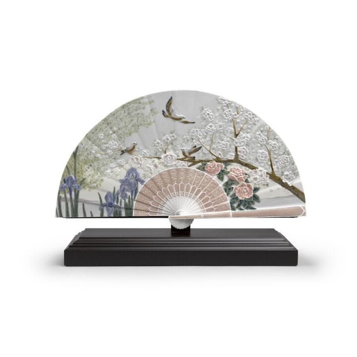 Iris And Cherry Flowers Decorative Fan